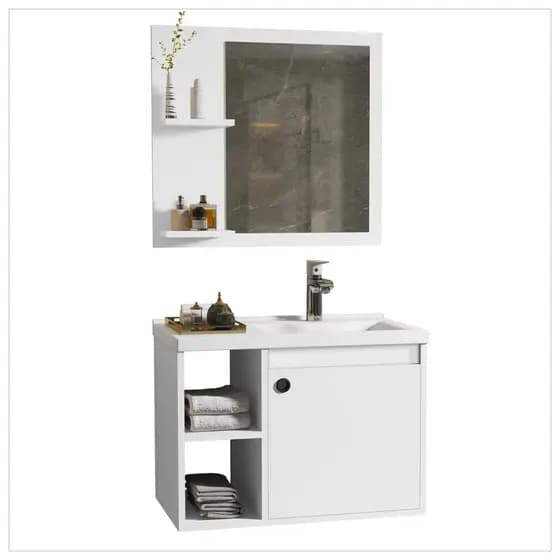 CONJUNTO GABINETE COM ESPELHEIRA E CUBA PARA SEU BANHEIRO NA COR BRANCO E PRETO