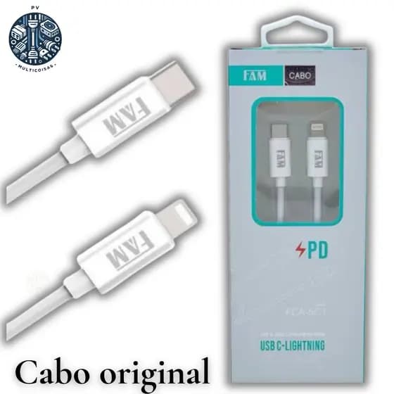 Cabo de Carregador FAM Usb Tipo C Para Lightning Original