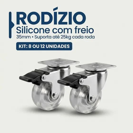 Kit Rodízios Silicone 35mm para Móveis e Carrinho Organizador com Rodinhas - Não Risca o Piso