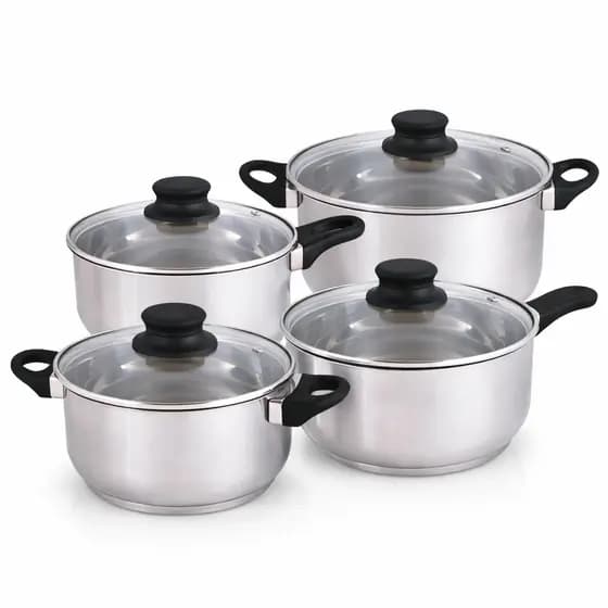Jogo de Panelas de Inox 4 Peças MOR com Tampa de Vidro e fundo quintuplo