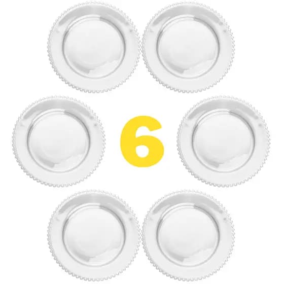 Jogo 6 Pratos Rasos de Jantar Almoço Cristal Pearl Bolinhas 28cm Wolff 2671
