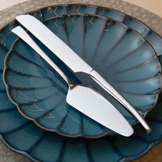 Jogo 2 Peças Bolo Wolff Berna Aço Inox Espátula e Faca Doces Sobremesa Tortas Servir Mesa Posta Requintada Luxo Prata