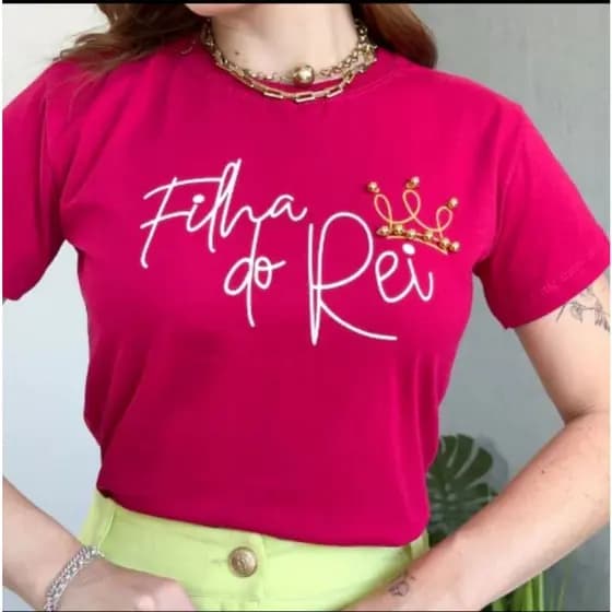 Blusa T-Shirt Feminina Moda Evangelica Filha do Rei Algodão Baby Look