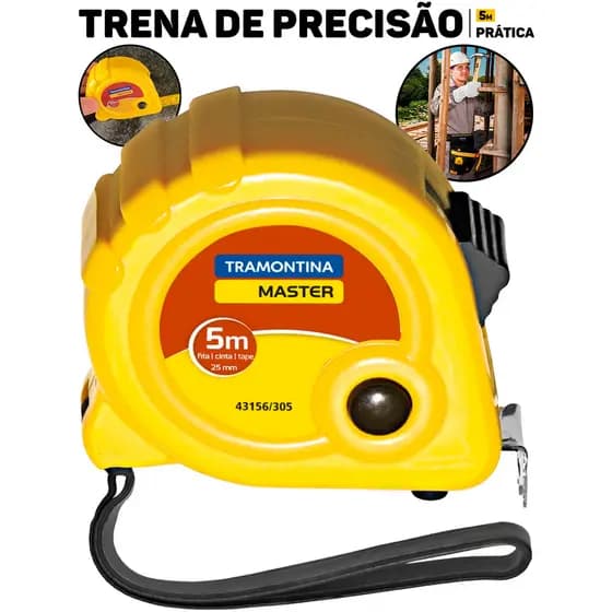 Trena Profissional Tramontina 5m Fita Metálica De Aço Cromado C/ Freio Duplo Corpo Em ABS Reforçado