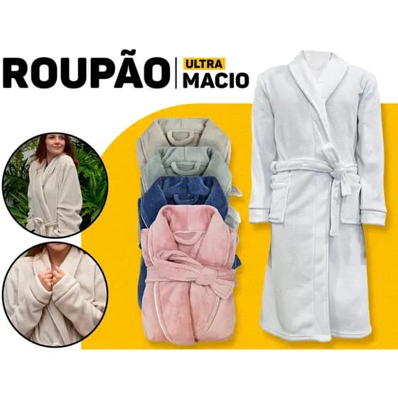 Roupão Neo Velour Premium Camesa Frio Inverno Quentinho Adulto Feminino Masculino C/ Bolso e Cinto
