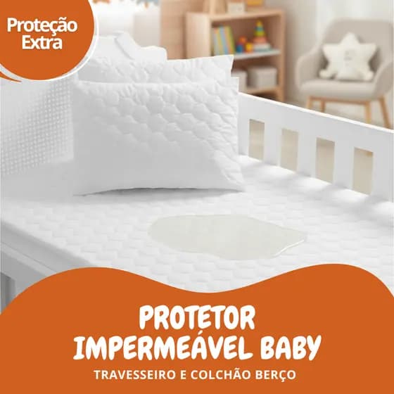 Protetor Impermeável Bebê Travesseiro e Colchão Berço c/ elástico Premium - Padrão Americano