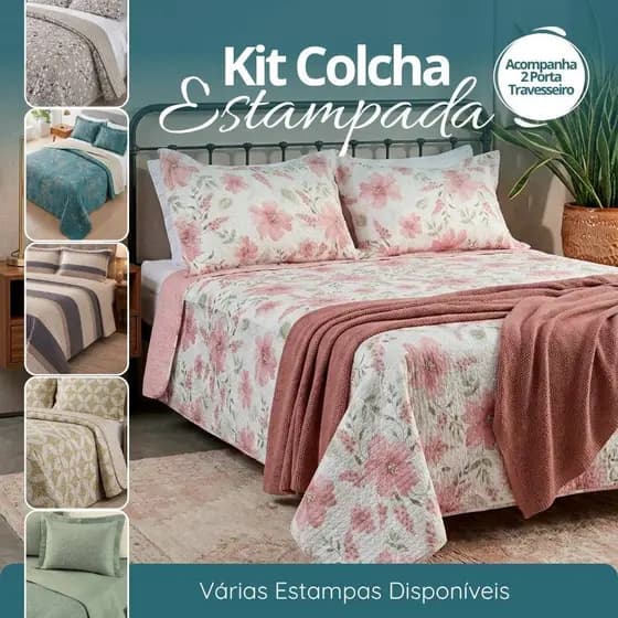 Kit Colcha Cobre Leito Casal Queen King Dupla Face 3 Peças