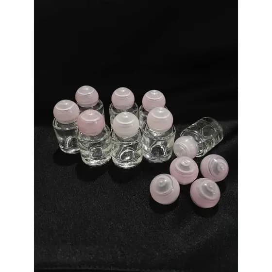 Kit 10/30/50 Mini Frasco Vidro 5ml com tampa Bola Rosa +batoque, porta oleo, perfume, oleo de unção