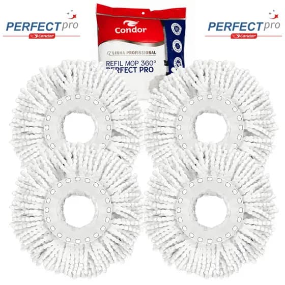 Kit 4 Refil Microfibra 16cm Perfect Pro e Mop Move 360 Universal Limpeza Esfregão 972231