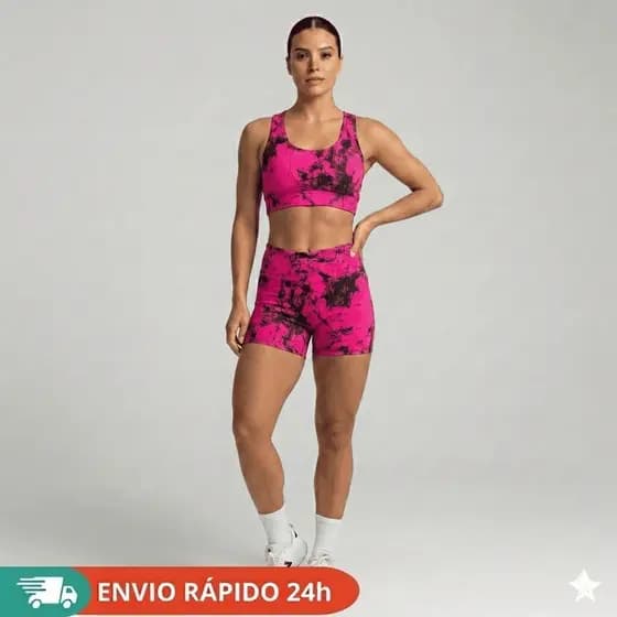 Kit Conjuntos TOP e SHORT Tie-Dye Marmorizado Modela Corpo Cintura Alta Fitness Academia