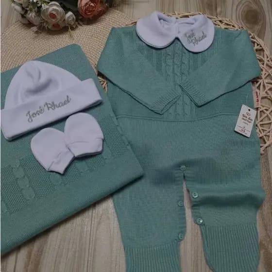 Saída maternidade Theo 3 peças tricot antialérgico luxo bebê menino