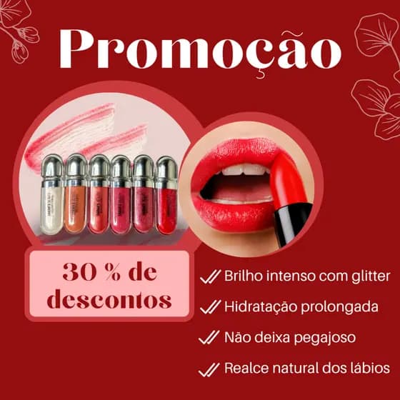 Gloss Labial Sarah’s Beauty 6 Cores Glitter Brilho Intenso Hidratação Duradoura Não Pegajoso Maquiagem Feminina