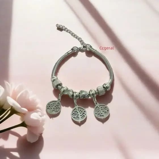 Pulseira Com Berloque Aço Inoxidável Ajustável