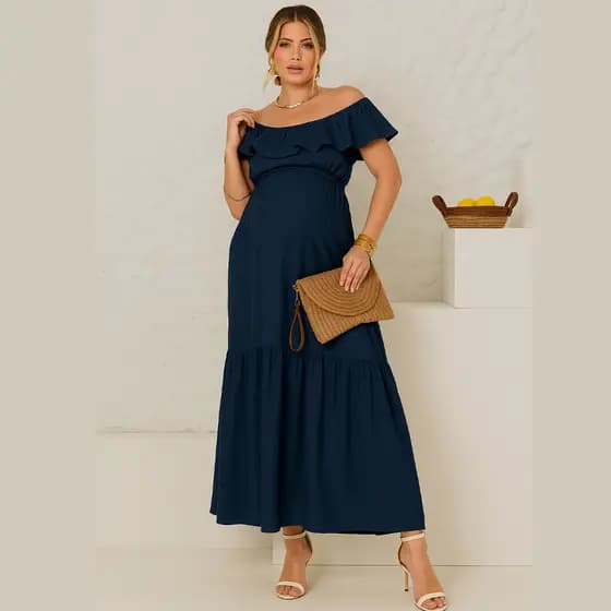 Vestido Longo Gestante Ciganinha Leve Fluído Verão Amamentação Lactante