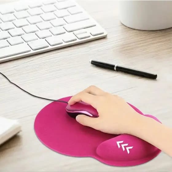 Mouse Pad Ergonômico oval Apoio De Punho Base Teclado Rosa