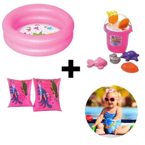 Kit Praia Piscina Com Baldinho Com Boia de Braço Criança Infantil 60 Cm Rosa Azul Menina Menino Verão