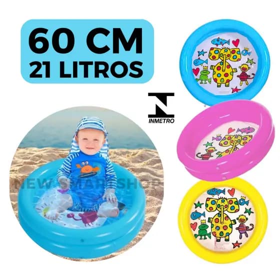 Piscina Infantil Inflavel 21 Litros 60 cm Redonda Banheira Criança Bebê Menino Menina Praia