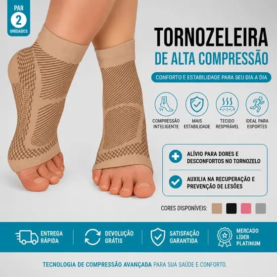 Meia Tornozeleira Compressão Ortopédica para Fascite Plantar, Entorse e Dor no Tornozelo (Par) OMG!