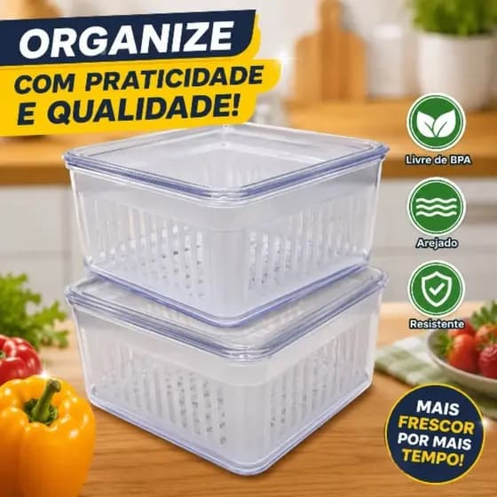 Organizadores Geladeira Acrílico 1 L Com Cesto e Tampa Multiuso Alimentos Futas Verduras