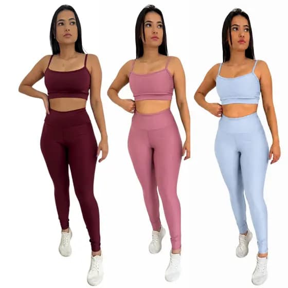 Conjunto Fitness Feminino Top e Calça Sports Treino Perfeito Tecido Premium