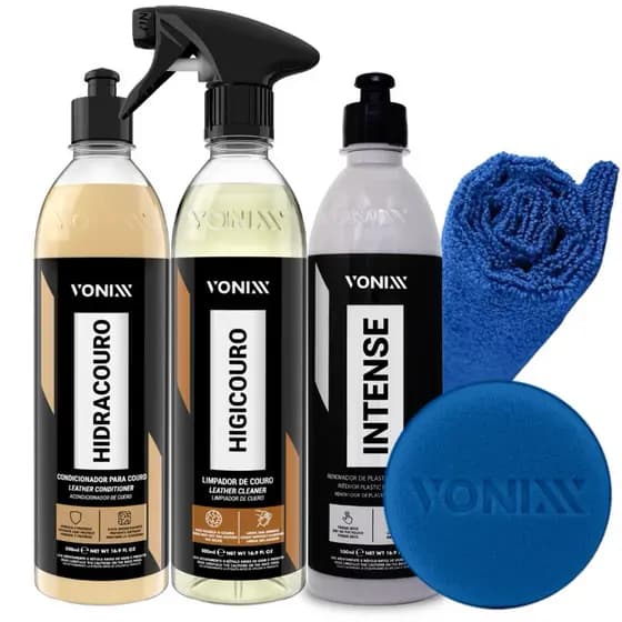 Kit Hidracouro Hidratante Higicouro Higieniza Bancos Intense Revitalizador De Plasticos Vonixx