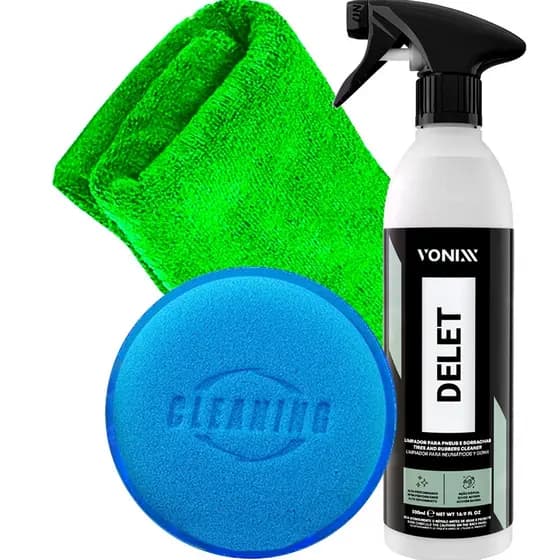 Kit Delet Vonixx Limpador Poderoso de Pneus e Borrachas Pano Toalha Aplicador