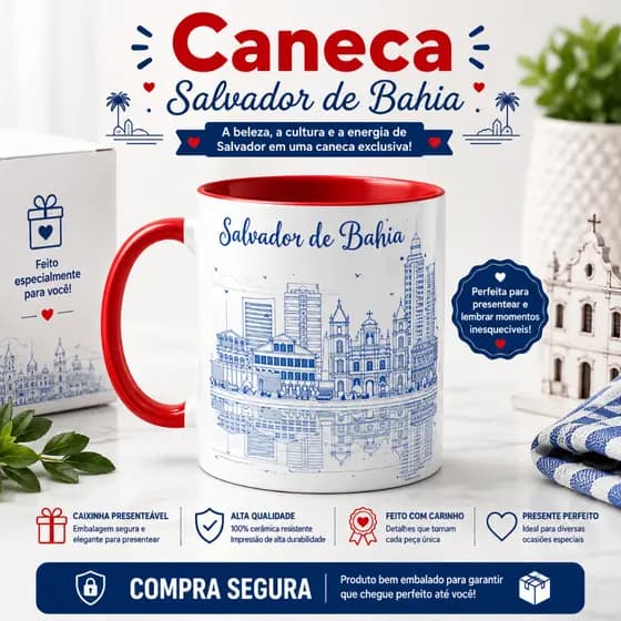 caneca Salvador presente Bahia souvenir Bahia café chá cultura nordestina axé turismo recordação