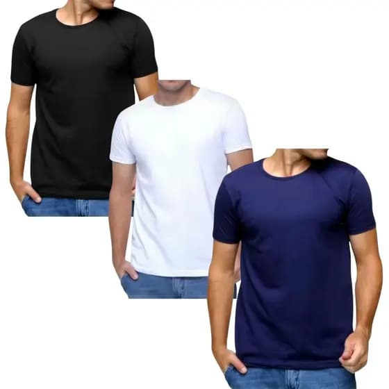 Kit 3 Camisas Masculinas Camiseta Gola Careca 100% Algodao Liso Premium Luxo Moda Blusa Slim