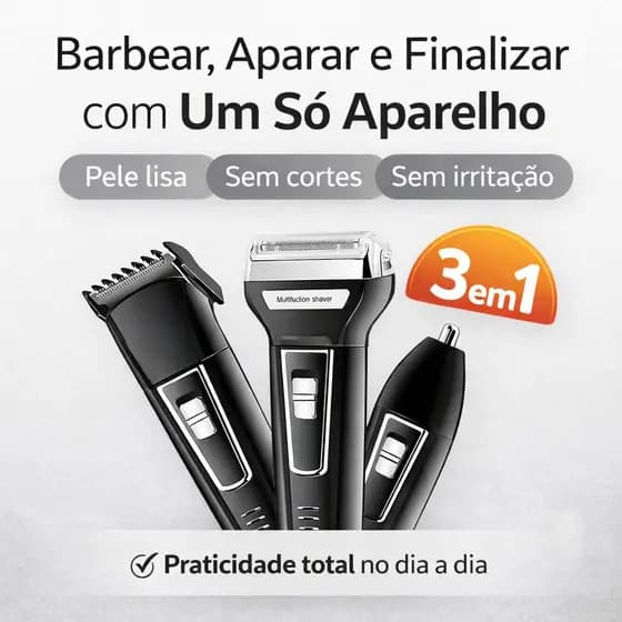 Máquina de Barbear e Aparador de Barba 3 em1 Recarregável Bivolt Barbeador Prático Compacto Portátil
