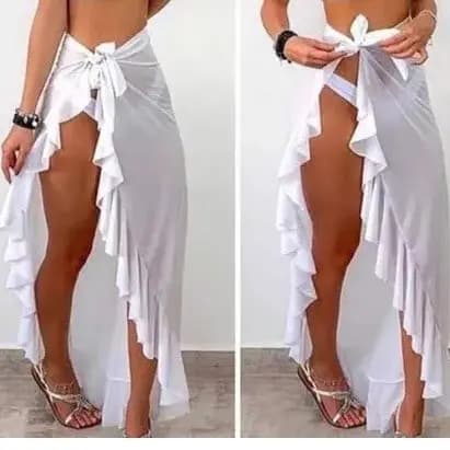 Saída de Praia Pareô De Amarrar com Babado Feminina Moda Praia Verão Ajustável Várias Cores