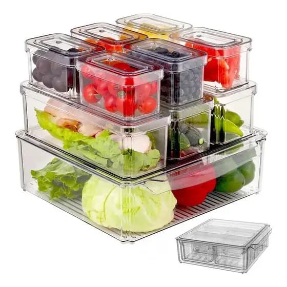 Kit 10 Organizadores Transparentes 18L Para Geladeira e Armário Potes acrílico Alimentos Empilháveis