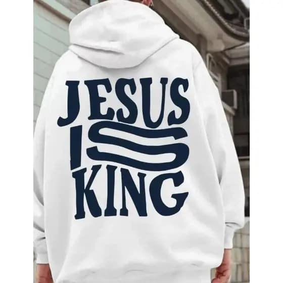 Moletom Canguru Casaco Com Bolso Capuz Streetwear Cristão Jesus IS KING Blusa de frio inverno Unissex Feminino Maculino