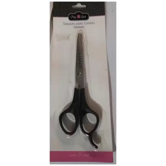 Tesoura Para cabelo Dentada 16,5cm x 5,3cm x 0,7cm - PVC e Metal