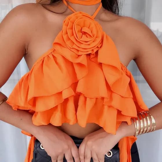 Blusa feminina / com flore na gola/com babados 8037