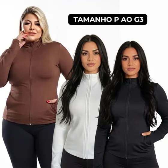 Casaquinho Jaqueta Academia Feminina Fitness Zíper e bolso Estilo Gringa Yoga Plus Size