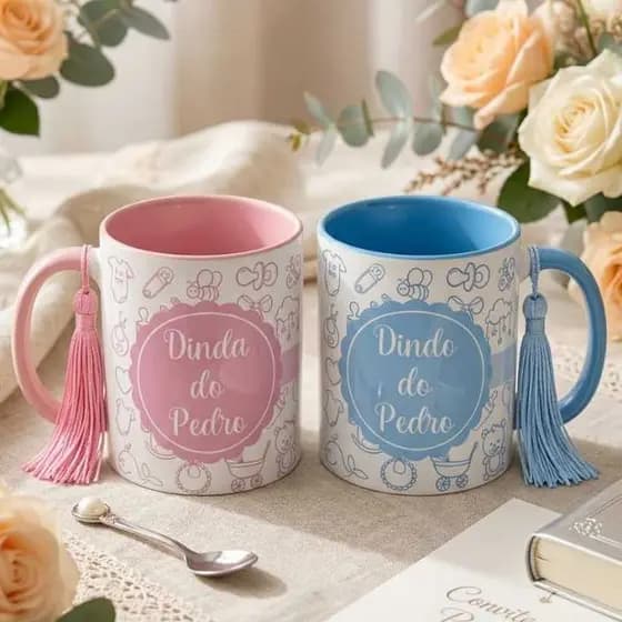 Kit 2 Canecas Personalizadas Dindo Dinda Interna Colorida Presente Criativo