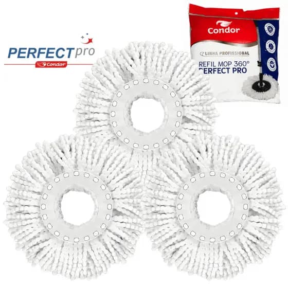 Kit 3 Refil Microfibra 16cm Perfect Pro e Mop Giratório Move 360 Universal Limpeza Esfregão 972231