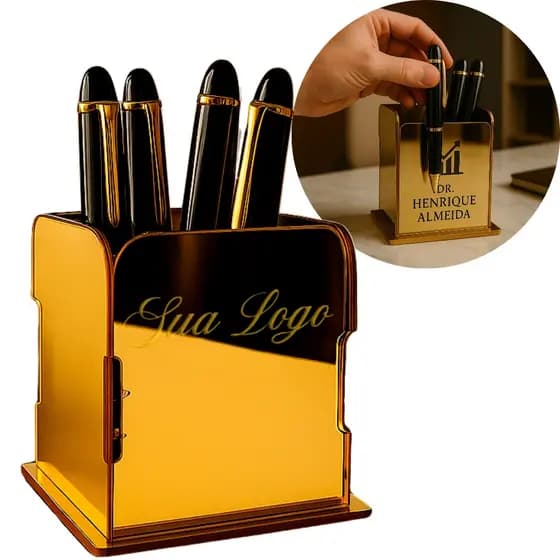 Porta Canetas Personalizavel Luxo Escritório Consultório Clinica Elegante Decorativo Mesa