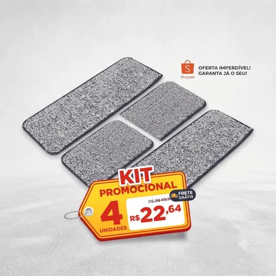 Kit 4 Refil Mop Flat Limpeza Prática Microfibra Alta Absorção