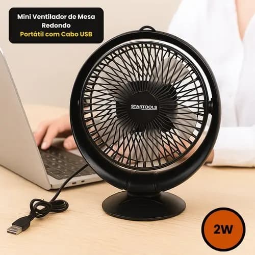 Mini Ventilador Portátil Mesa Redondo Usb Silencioso Compacto Preta