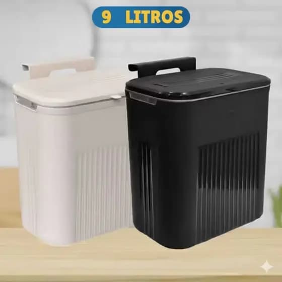 Kit 2 ou 1 Lixeira Suspensa 9L Sem Furo Tampa Retrátil Porta Armário Multiuso