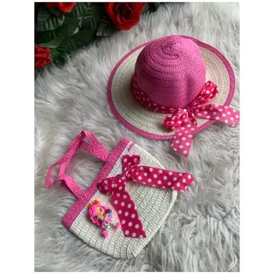 chapéu infantil/ chapéu de praia kit chapéu e bolsa