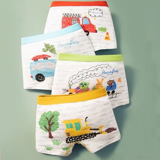4 Peças De Cuecas Infantil De Algodão Puro Boxer Bebês Shorts Meninos