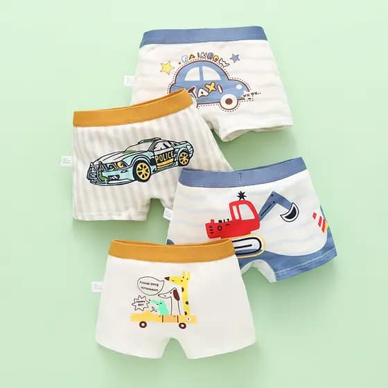 Cuecas Boxer de algodão puro para meninos, 4 peças, cuecas Boxer para meninos, Shorts primários
