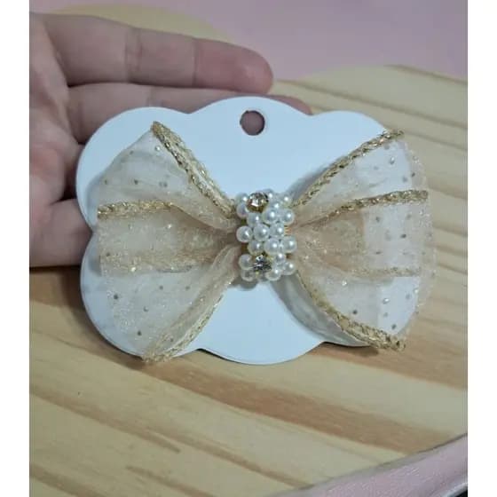 Laço fita de Organza, Laço Bordado, Laço na Presilha, Laço Infantil