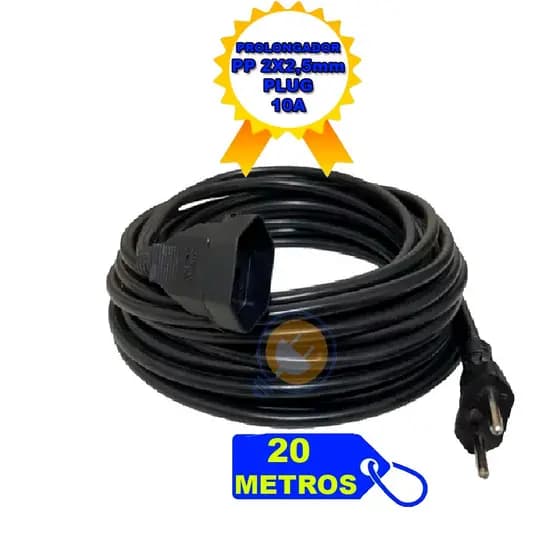 Prolongador Extensão Elétrica 20 Metros 10a Cabo Pp2x2,5mm Plug Bipolar Injetado