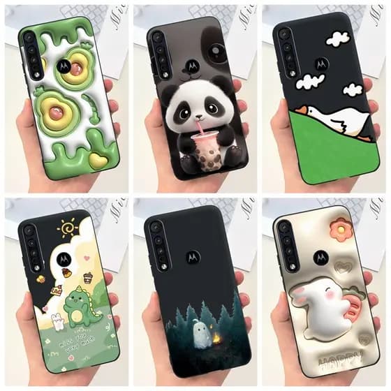 Para Motorola One Macro Casing Cute Cartoon Dinossauro Panda Rabbit Capa De Silicone À Prova De Choque Moto Bumper