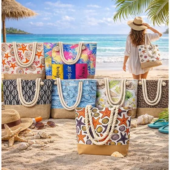 Bolsa de Praia Feminina Alça de Corda Modelo Novo Verão Piscina Grande Resistente com Forro interno