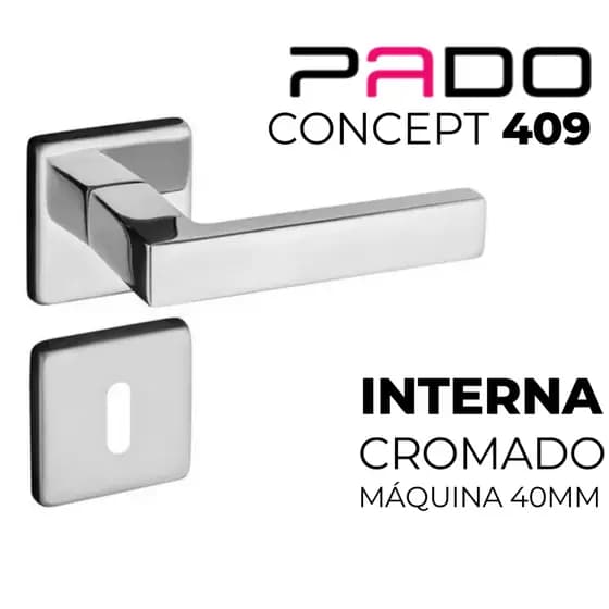 Fechadura de Porta de Quarto Interna Pado Concept 409 Máquina 40mm Madeira/Alumínio Inox Polido
