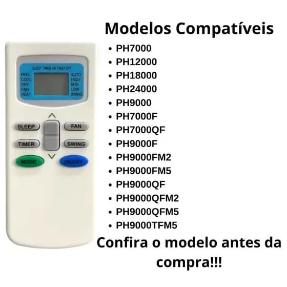 Controle Remoto Compatível C/ Ar Condicionado/ Philco Modelo FBG-9102